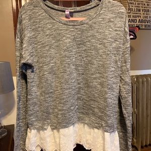 Gray sweater with lace trim